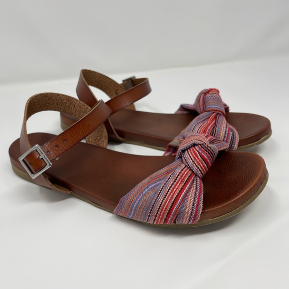 MIA Addilyn Womens Size 8 Brown Leather Bow Sandals Ankle Strap Flat Boho Summer - Picture 2 of 3